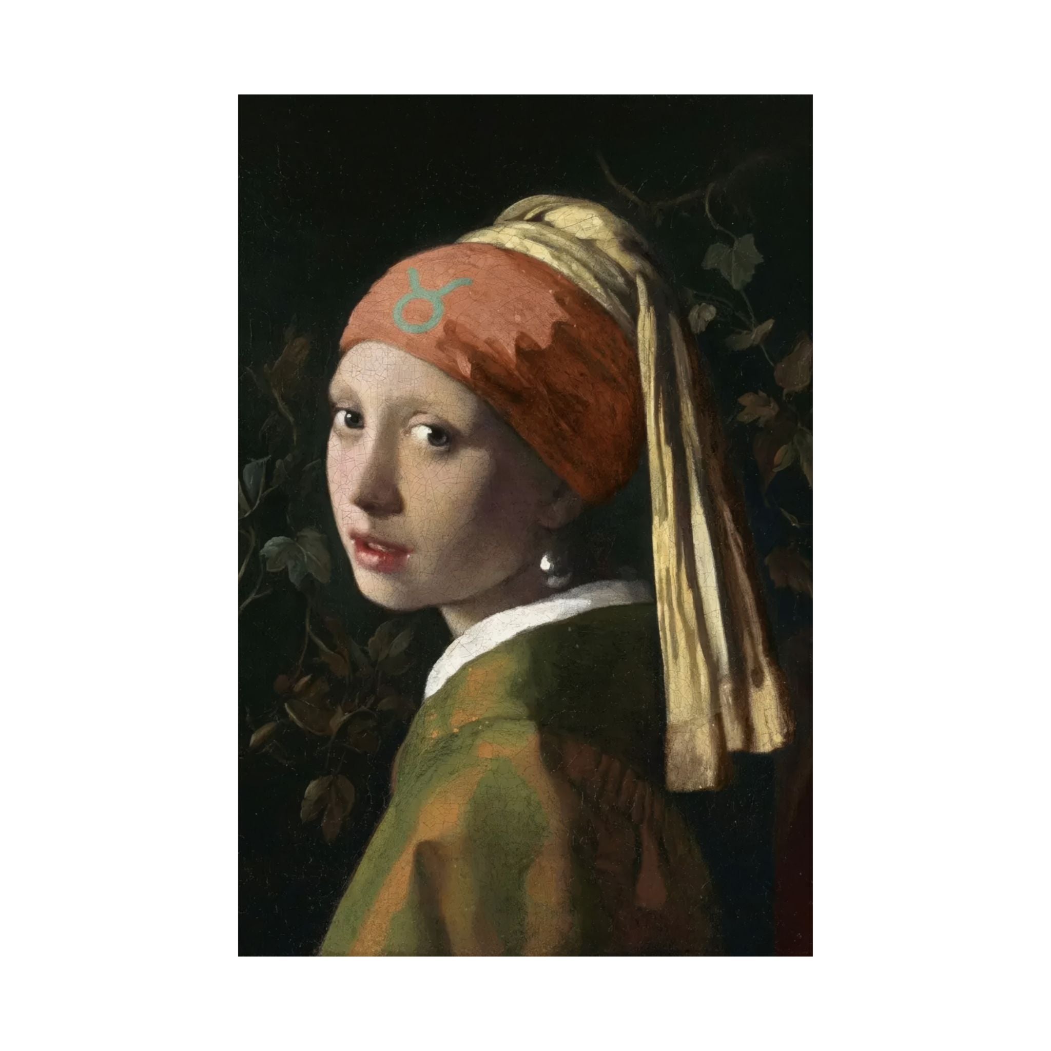 Taurus Zodiac Art Print - Girl with a Pearl Earring Reimagined - Vertical Poster