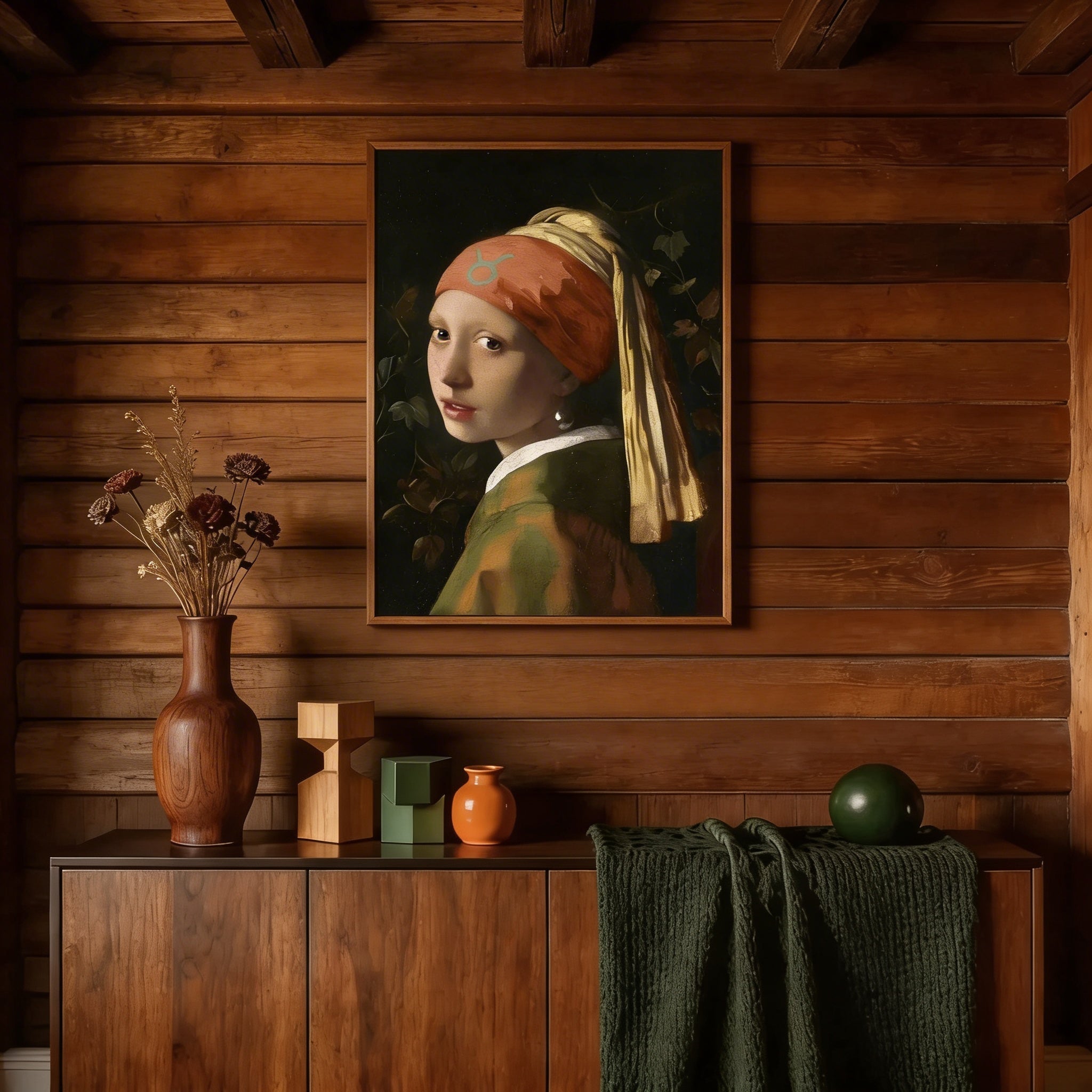 Taurus Zodiac Art Print - Girl with a Pearl Earring Reimagined - Vertical Poster