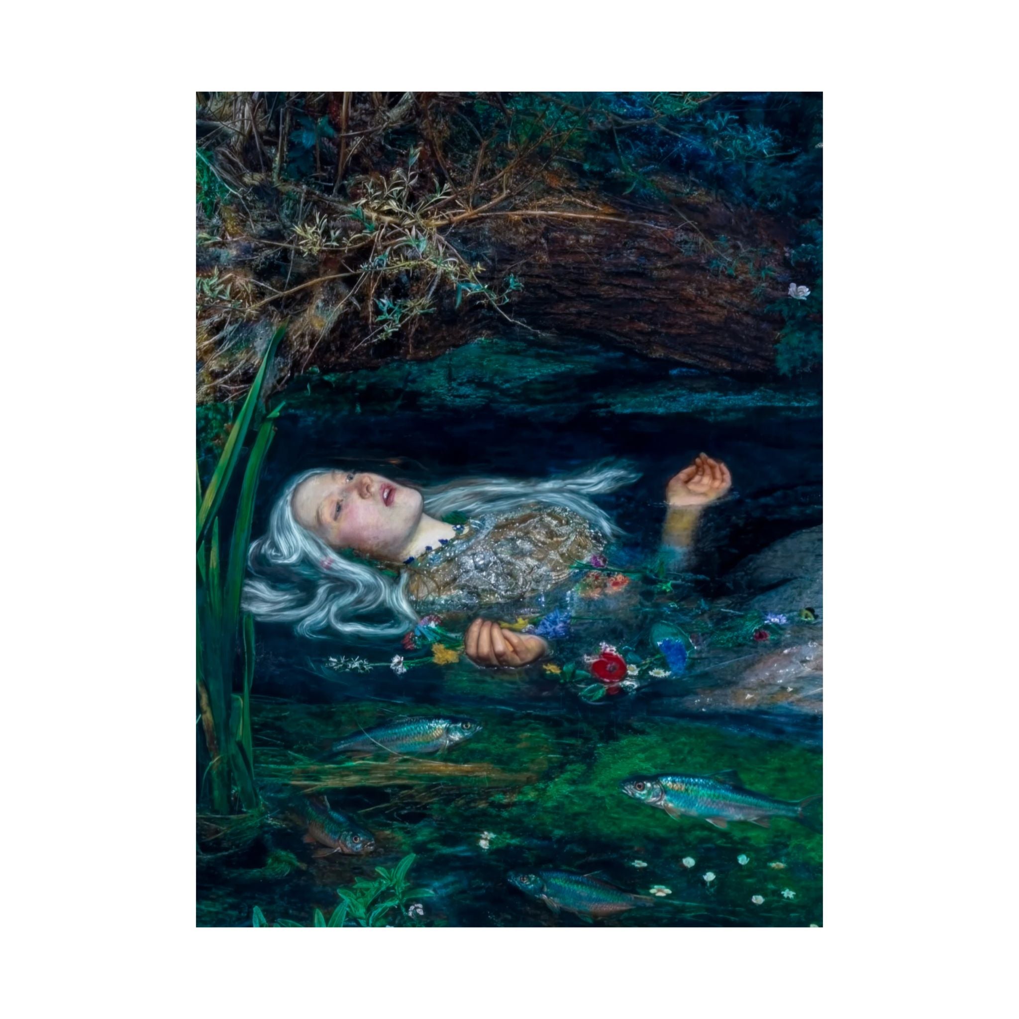 Pisces Zodiac Art Print - Ophelia Reimagined - Vertical Poster